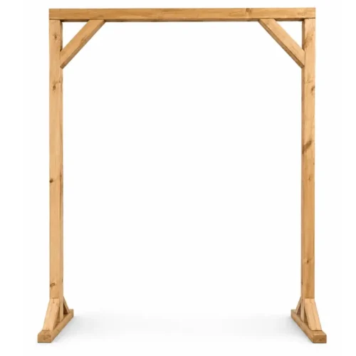 Arche en bois rectangulaire sur fond blanc, disponible à la location pour mariage, cérémonie laïque, anniversaire, baptême ou décoration événementielle.