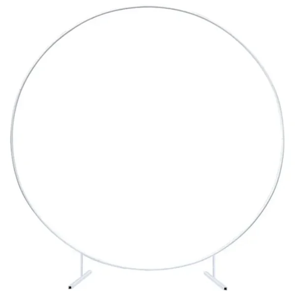 Arche ronde en métal blanc en location Arche ronde en métal blanc sur pieds, disponible à la location pour décoration de mariage, anniversaire, baptême, baby shower ou événement professionnel.