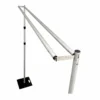 Barre transversale avant en métal pour structure télescopique de rideaux, réglable de 2,40 à 4,20 mètres, avec poteaux et base de maintien.