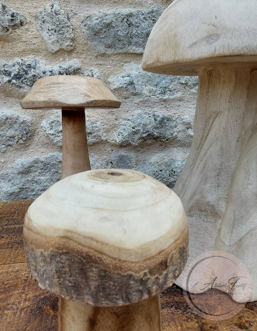 Champignon en bois de chêne 30 cm de hauteur - Décoration Champignon en bois de chêne 30 cm de hauteur - Décoration