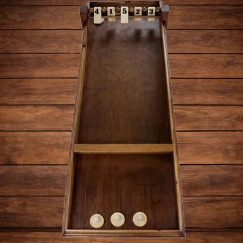 Jeu du Palet Clapet en bois vue de dessus avec palets, jeu d’adresse traditionnel en location Loiret Essonne Fontainebleau