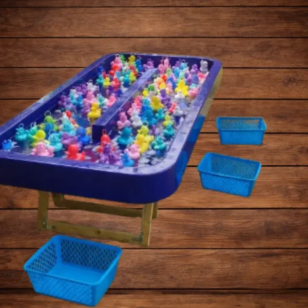 Pêche aux canards véritable pour enfants avec bassin, canards colorés et paniers, pour animation enfantine et événementielle